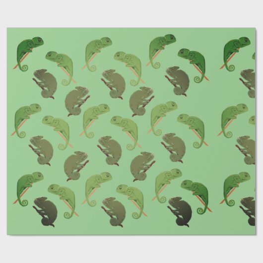 Green Chameleons Lizard Art Geschenkpapier (Flach)