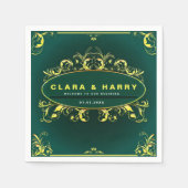 Green champagne gold vintage floral wedding serviette (Vorderseite)