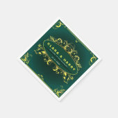 Green champagne gold vintage floral wedding serviette (Ecke)