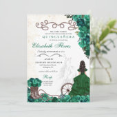 Green Charra Princess Dress Horse Quinceañera Einladung (Stehend Vorderseite)