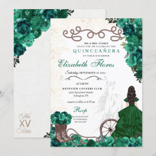 Green Charra Princess Dress Horse Quinceañera Einladung