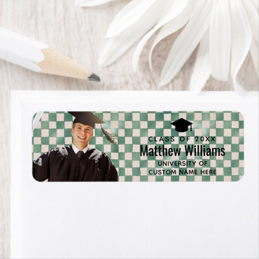 Green Check Custom Photo Graduation Return Address (Insitu)