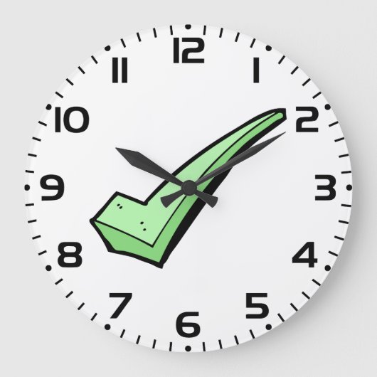 Green Check Mark Tick Symbol Große Wanduhr (Vorderseite)