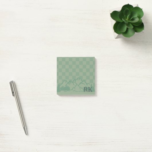 Green Check Pattern Rustic Mountains Monogram Post-it Klebezettel (Büro)
