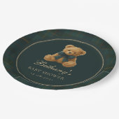 Green Check Polo Teddy Bear Baby Shower Pappteller (Schrägansicht)