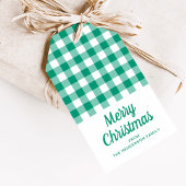 Green Checked Gingham Script Weihnachten Geschenkanhänger