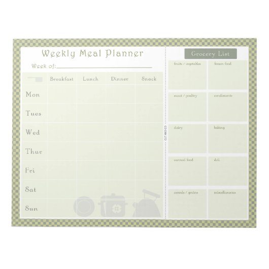 Green Checked Weekly Meal Planner Notizblock (Vorderseite)