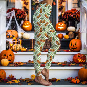 Green Checkerboard Cherry Pumpkins Muster Leggings