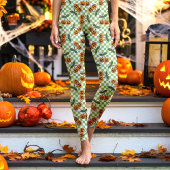 Green Checkerboard Cherry Pumpkins Muster Leggings