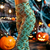 Green Checkerboard Cherry Pumpkins Muster Leggings