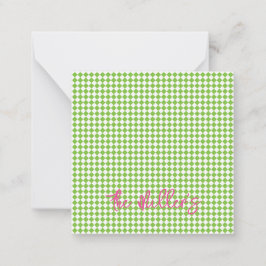 Green Checkerboard Pink NAME Chic Preppy Fun Mitteilungskarte