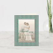 Green Checkered Old Money Photo Wedding Folded Dankeskarte (Vorderseite)
