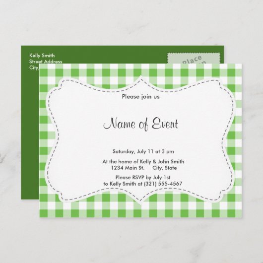 Green Checkered Pattern Einladungspostkarte (Vorne/Hinten)