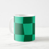 Green Checkered Square Nahtloses Muster Kaffeetasse (Vorderseite Links)