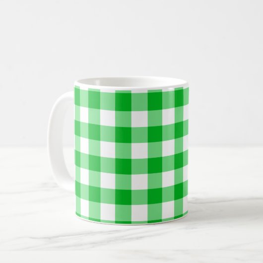 Green Checkered Square Nahtloses Muster Kaffeetasse (Vorderseite Links)