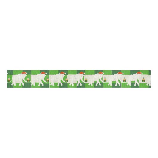 Green Checkered White Elephant Christmas Party Ripsband (Vorderseite)