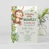 Green Cheeky Little Monkey on the way Baby Shower Einladung (Stehend Vorderseite)