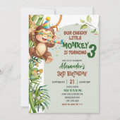 Green Cheeky Little Monkey Savannah Theme Birthday Einladung (Vorderseite)