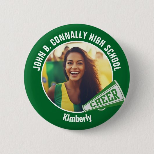 Green Cheerleader Foto High School Spirit Cheerlea Button (Vorderseite)