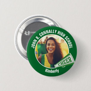 Green Cheerleader Foto High School Spirit Cheerlea Button