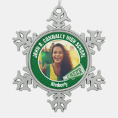 Green Cheleader Foto High School Schneeflocken Zinn-Ornament (Vorderseite)