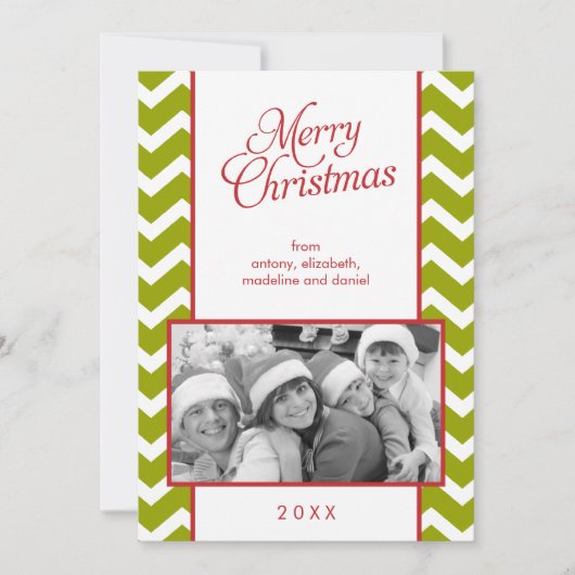 Green Chevrons Pattern Christmas Photo Feiertagskarte (Vorderseite)