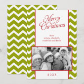 Green Chevrons Pattern Christmas Photo Feiertagskarte (Vorne/Hinten)