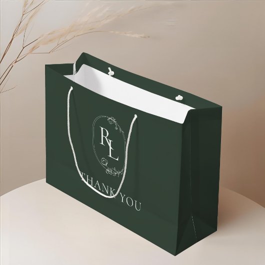 Green | Chic Floral Monogram Wedding Vielen Dank Große Geschenktüte