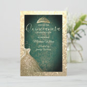 Green chic Gold Sequenzen kleiden tiara Quinceañer Einladung (Stehend Vorderseite)