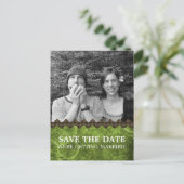 Green Chic Steampunk Foto Save the Date Postkarte (Stehend Vorderseite)