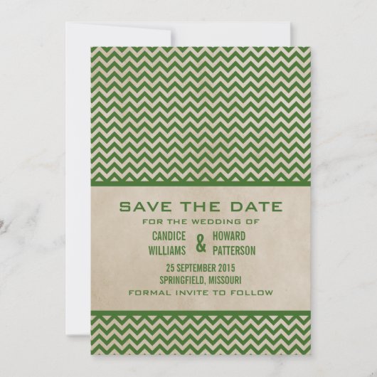 Green Chic Zickzack Save the Date einladen (Vorderseite)