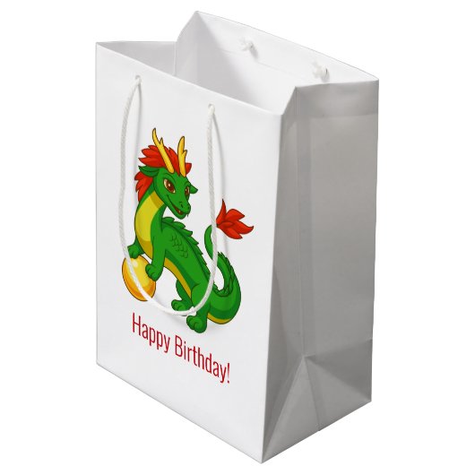 Green Chinese Dragon Birthday Mittlere Geschenktüte (Rückseite Schrägansicht)