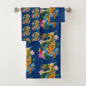 Green Chinese Dragon Koi Badhandtuch Set (Insitu)