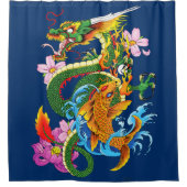 Green Chinese Dragon Koi Duschvorhang (Vorderseite)