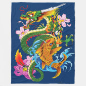 Green Chinese Dragon Koi Fleecedecke (Vorderseite)
