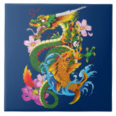 Green Chinese Dragon Koi Fliese (Vorderseite)