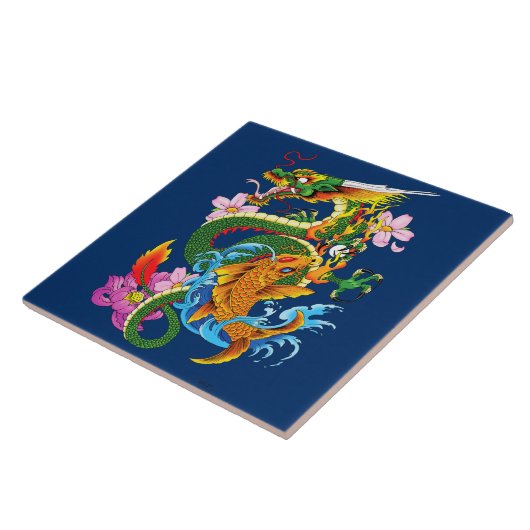 Green Chinese Dragon Koi Fliese (Seite)