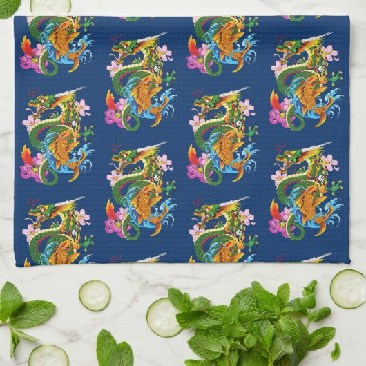 Green Chinese Dragon Koi Geschirrtuch (Gefaltet)