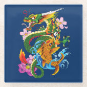Green Chinese Dragon Koi Glasuntersetzer (Vorderseite)