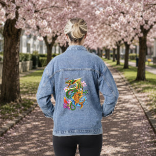 Green Chinese Dragon Koi Jeansjacke