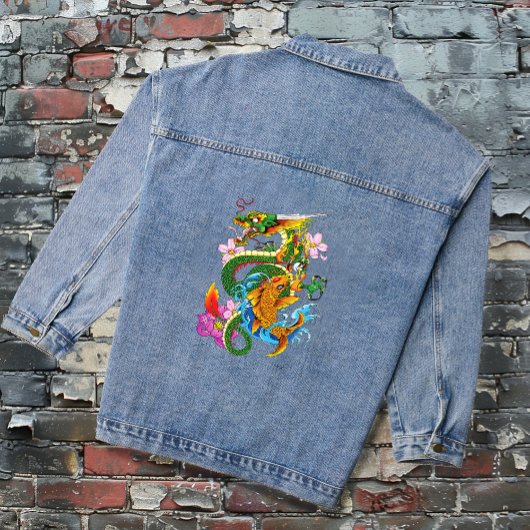 Green Chinese Dragon Koi Jeansjacke