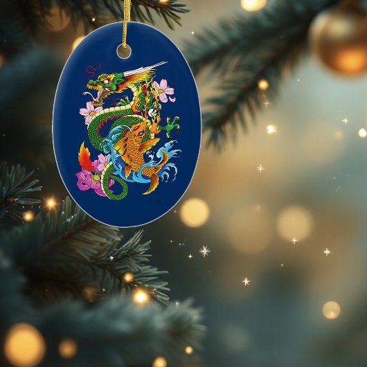 Green Chinese Dragon Koi Keramik Ornament