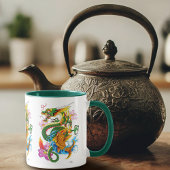 Green Chinese Dragon Koi Tasse