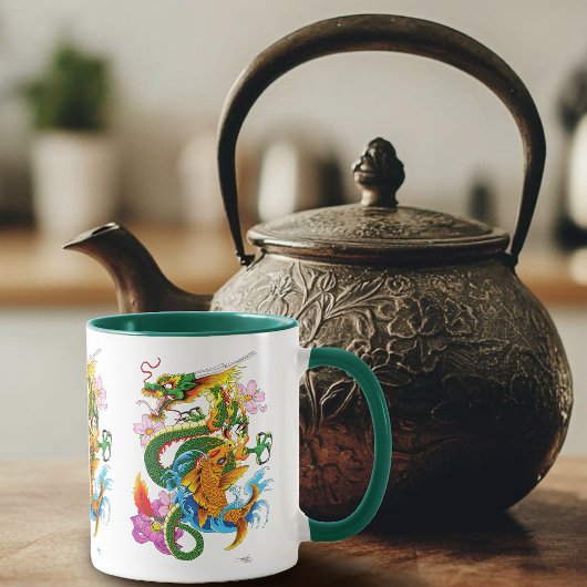 Green Chinese Dragon Koi Tasse