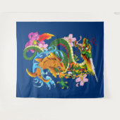 Green Chinese Dragon Koi Wandteppich (Vorderseite (Horizontal))
