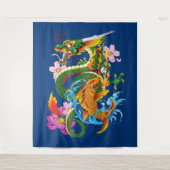 Green Chinese Dragon Koi Wandteppich (Vorderseite)