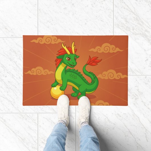 Green Chinese Dragon on Red Fußmatte (Indoor)