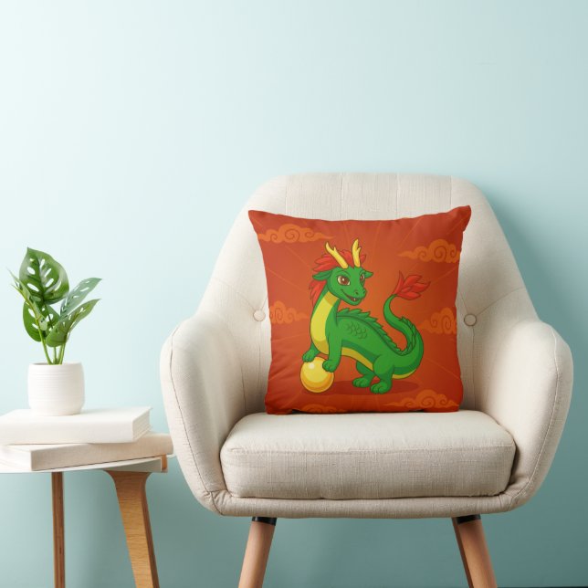 Green Chinese Dragon on Red Kissen (Stuhl )