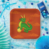 Green Chinese Dragon on Red Pappteller (Party)