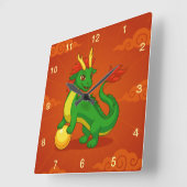 Green Chinese Dragon on Red Quadratische Wanduhr (Winkel)